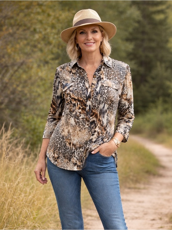 Chico's Tops - Beautiful leopard print Chicos sz 0 sz 6 blouse top button V neck long sleeve